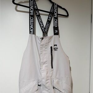 MONTEC Men's Fawk Snowboard Pants (bibs). Light Grey/Red. Size L.